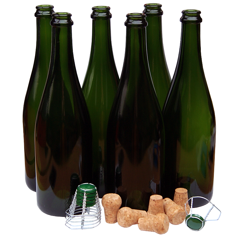 6 x Champagne Bottles With Traditional Corks & Cages Ideal For