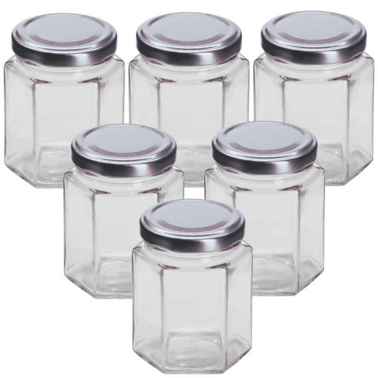 6 oz (190 ml) Hexagon Glass Jar with Gold Lid