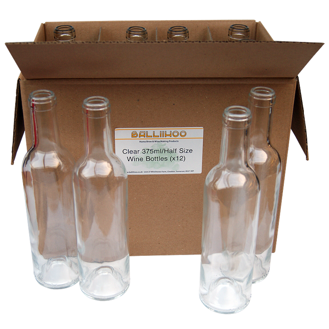 375ml / Half Size Clear Glass Wine Bottles Pack Of 12 Balliihoo